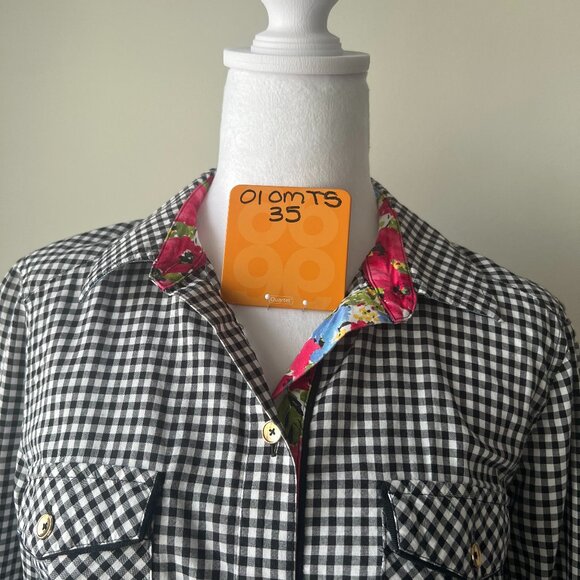 🖤Jones New York signature Gingham  Black and white button up shirt Sz M - Picture 12 of 12